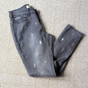 Sundance Dark Gray Gold Sequin Primrose Skinny Denim Stretch Midrise Jeans Sz 27